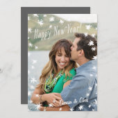 ハッピーニューイヤー絵を描スターホワイトフラットフォトカード 招待状 (正面/裏面)