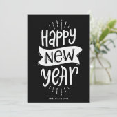 ハッピーニューイヤー脚本文字ホワイトレタリング シーズンカード (スタンド正面)