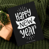 ハッピーニューイヤー脚本文字ホワイトレタリング シーズンカード