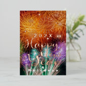 ハッピーニューイヤー花火フォイルホリデーカード 箔シーズンカード (立ち正面)