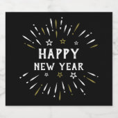 ハッピーニューイヤー花火白黒金ゴールドスター スパークリングワインラベル (シングルラベル)