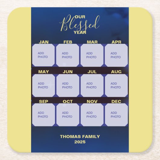 ハッピーニューイヤー賛美フォトホリデー スクエアペーパーコースター (正面)