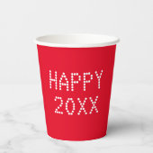 ハッピーニューイヤー赤カスタム白いモダン数字 紙コップ (裏面)