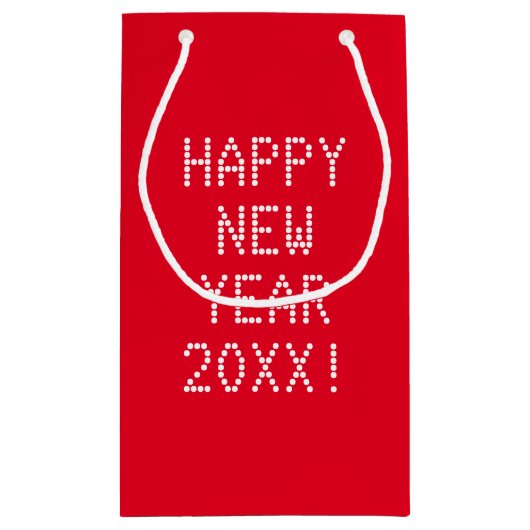 ハッピーニューイヤー赤カスタム白文字モダン スモールペーパーバッグ (裏面)