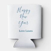 ハッピーニューイヤー追加の名前ラブブルーシンプルミニマル 缶クーラー (裏面)