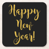ハッピーニューイヤー金ゴールドオンブラックシ魅力的ック スクエアペーパーコースター (正面)