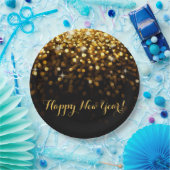 ハッピーニューイヤー金ゴールドグリッターが新年のイブを輝かせる ペーパープレート (パーティー)