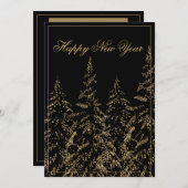 ハッピーニューイヤー金ゴールドグリッターエレガントホリデーカード シーズンカード (正面/裏面)