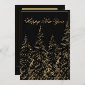 ハッピーニューイヤー金ゴールドグリッターエレガントホリデーカード シーズンカード (正面/裏面)