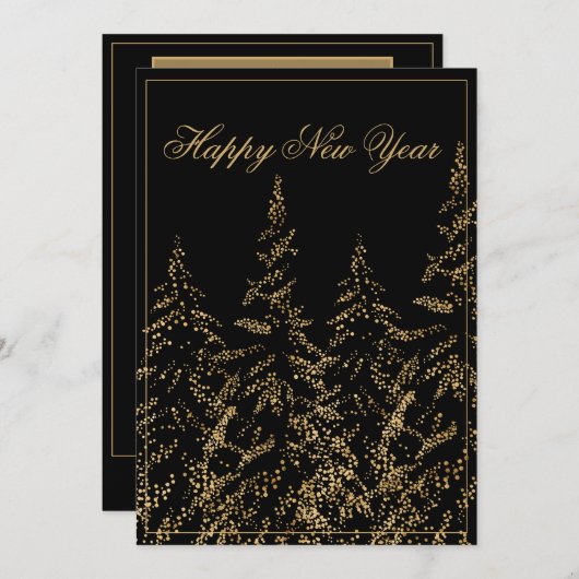 ハッピーニューイヤー金ゴールドグリッターエレガントホリデーカード シーズンカード (正面/裏面)