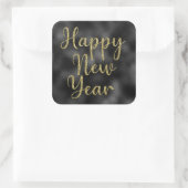 ハッピーニューイヤー金ゴールドグリッターオンブラックメタリック スクエアシール (バッグ)