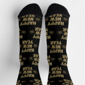 ハッピーニューイヤー金ゴールドグリッターオンブラック ソックス (上部)