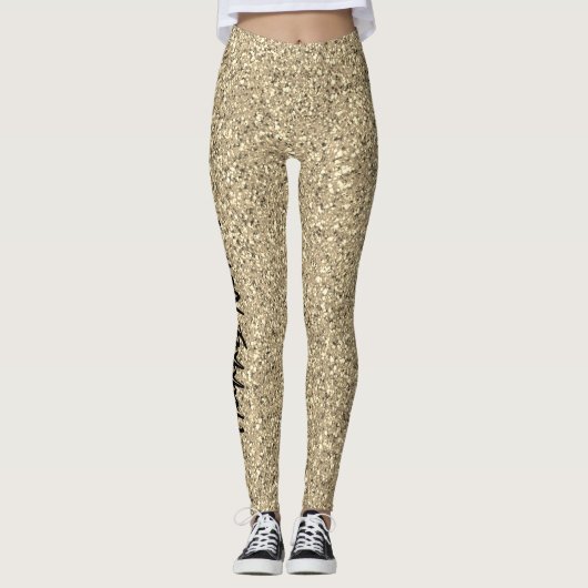 ハッピーニューイヤー金ゴールドグリッタースパークルパーティーファッション レギンス (正面)