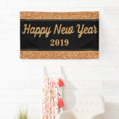 ハッピーニューイヤー金ゴールドグリッターブラック 横断幕 (インサイチュ)