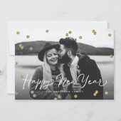 ハッピーニューイヤー金ゴールドグリッター紙吹雪ドット シーズンカード (正面)