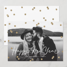 ハッピーニューイヤー金ゴールドグリッター紙吹雪ドット シーズンカード