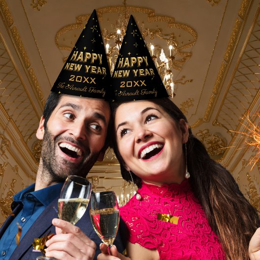 ハッピーニューイヤー金ゴールドスター&スパークレス パーティーハット