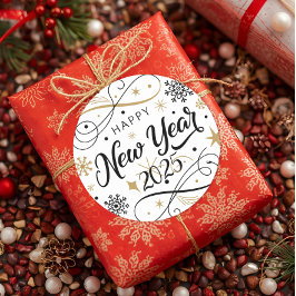 ハッピーニューイヤー金ゴールドスノーフレーク ラウンドシール