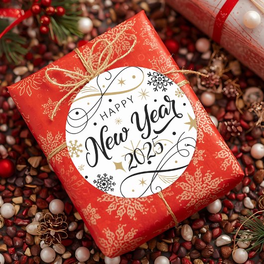 ハッピーニューイヤー金ゴールドスノーフレーク ラウンドシール