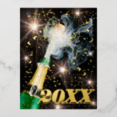 ハッピーニューイヤー金ゴールドフォイル紙吹雪 モダン 箔シーズンポストカード (正面)