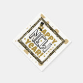 ハッピーニューイヤー金ゴールドブラックレオパード印刷 スタンダードカクテルナプキン (角)