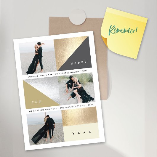 ハッピーニューイヤー金ゴールドブロック3 Photo Magnetic Card