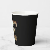 ハッピーニューイヤー金ゴールドメタリック文字画像 紙コップ (左)