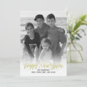 ハッピーニューイヤー金ゴールド書道スクリプト1写真 シーズンカード (スタンド正面)