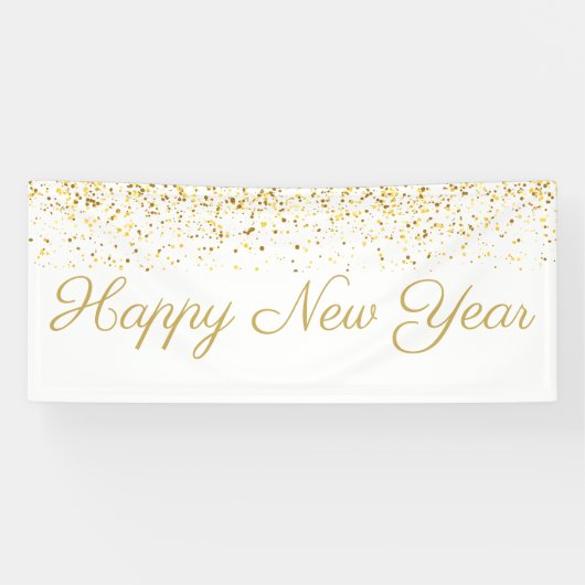 ハッピーニューイヤー金ゴールド紙吹雪 横断幕 (横)