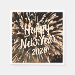 ハッピーニューイヤー金ゴールド花火お祝い写真 スタンダードカクテルナプキン