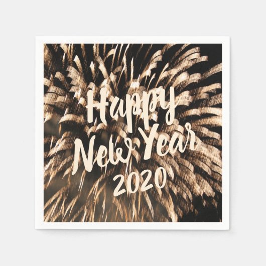 ハッピーニューイヤー金ゴールド花火お祝い写真 スタンダードカクテルナプキン (正面)