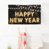 ハッピーニューイヤー金ゴールド&ブラックバルーンライト 横断幕 (インサイチュ)