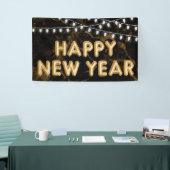 ハッピーニューイヤー金ゴールド&ブラックバルーンライト 横断幕 (トレードショー)