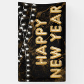 ハッピーニューイヤー金ゴールド&ブラックバルーンライト 横断幕 (縦)