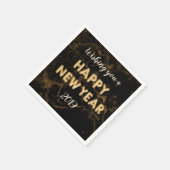 ハッピーニューイヤー金箔バルーン大理石ブラック スタンダードカクテルナプキン (角)