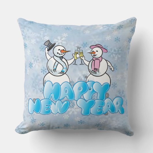 ハッピーニューイヤー雪だるま クッション (正面)