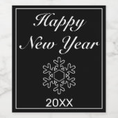 ハッピーニューイヤー雪フレークモダンミニマリストブラック ワインラベル (シングルラベル)