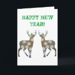 ハッピーニューイヤー雪片の鹿はがき シーズンカード<br><div class="desc">2頭の鹿と雪片が乗った新年のハッピーポストカード。</div>