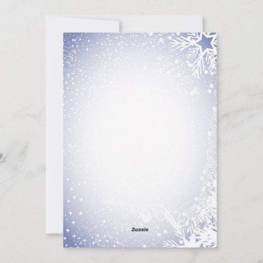 ハッピーニューイヤー青い雪シーンファミリーフラットカード シーズンカード (裏面)