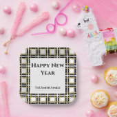 ハッピーニューイヤー黒い金ゴールドボックス ペーパープレート (パーティー)