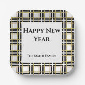 ハッピーニューイヤー黒い金ゴールドボックス ペーパープレート (正面)