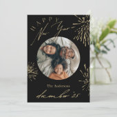 ハッピーニューイヤー黒い金ゴールド花火の写真 シーズンカード (スタンド正面)