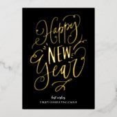 ハッピーニューイヤー黒金ゴールドスクリプトモダンビジネス 箔シーズンカード (正面)