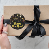 ハッピーニューイヤー黒金ゴールド輝く星 ラウンドシール