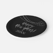 ハッピーニューイヤー黒銀箔ストリングライト ペーパープレート (アングル)