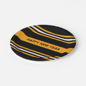 ハッピーニューイヤー黒黄色 ペーパープレート (アングル)