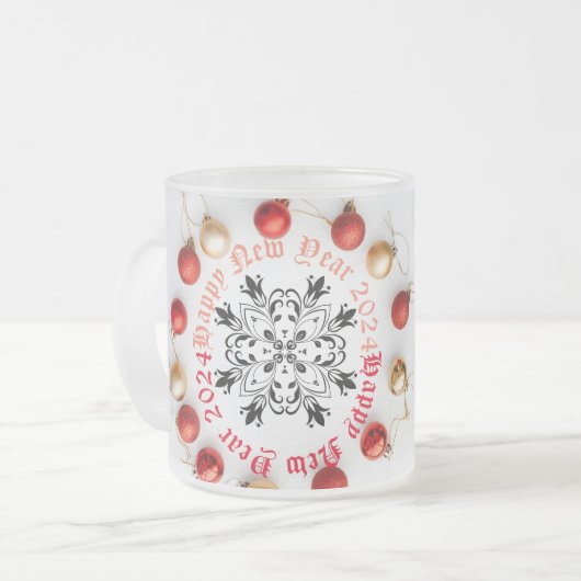 ハッピーニューイヤー2トーンコーヒーマグ フロストグラスマグカップ (正面左)