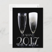 ハッピーニューイヤー2017白黒シャンパンフルート シーズンポストカード (正面/裏面)