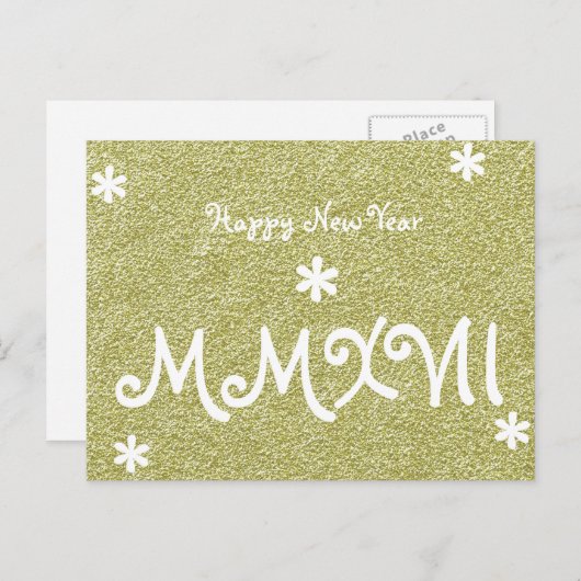ハッピーニューイヤー2017金ゴールドグリッターローマ数字 シーズンポストカード (正面/裏面)