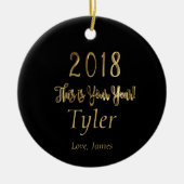 ハッピーニューイヤー2018やる気を起こさせるタイポグラフィ セラミックオーナメント (正面)